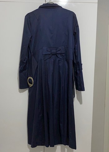 Lacivert Kadın Uzun Düğmeli Klasik Kaban - Görsel 3