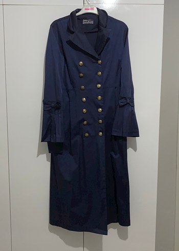 Lacivert Kadın Uzun Düğmeli Klasik Kaban - Görsel 2