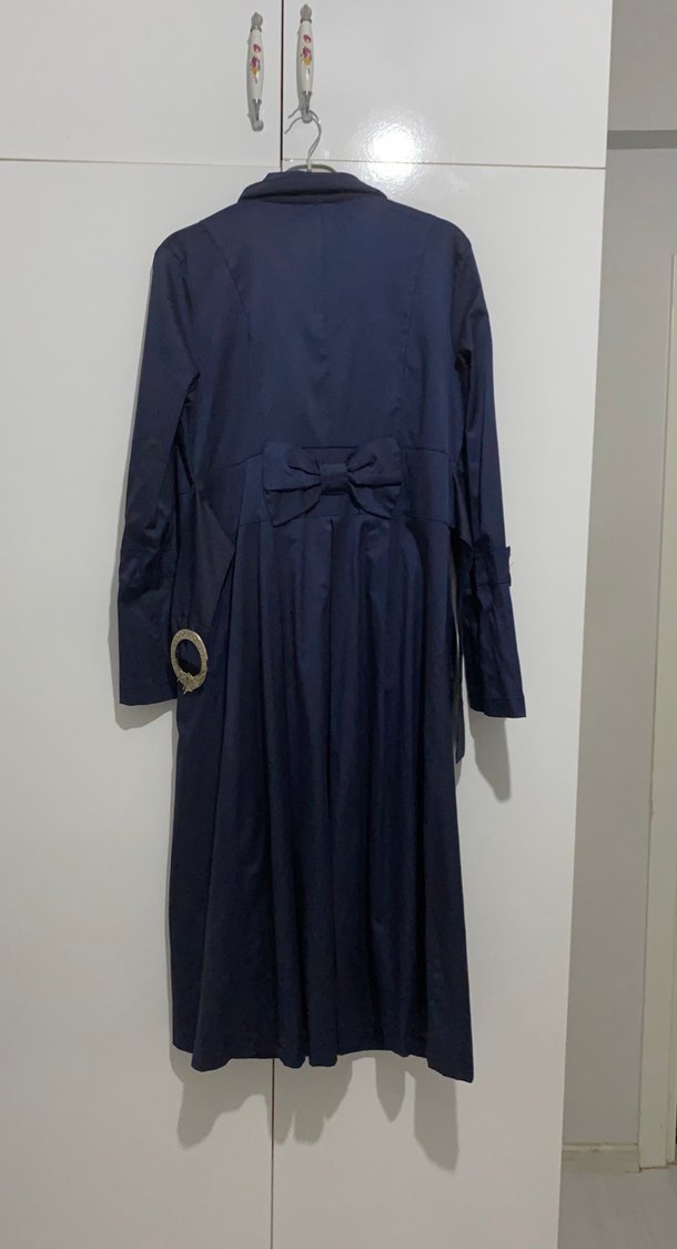 Lacivert Kadın Uzun Düğmeli Klasik Kaban - Görsel 3