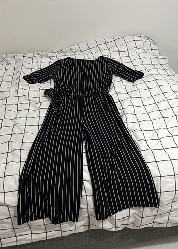 Kadın Siyah Çizgili Uzun Tulum - Görsel 2