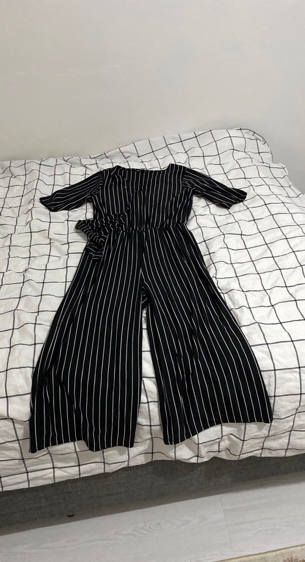 Kadın Siyah Çizgili Uzun Tulum - Görsel 2