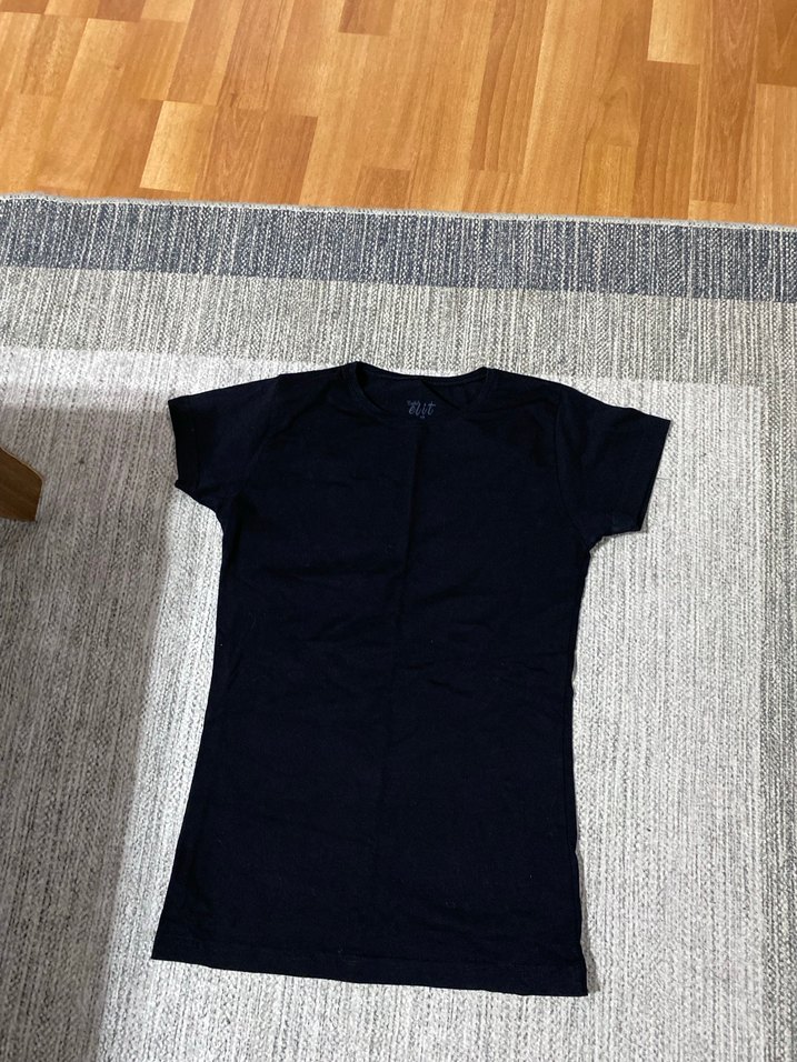 Siyah Pamuklu Kısa Kollu Kadın T shirt - Görsel 2