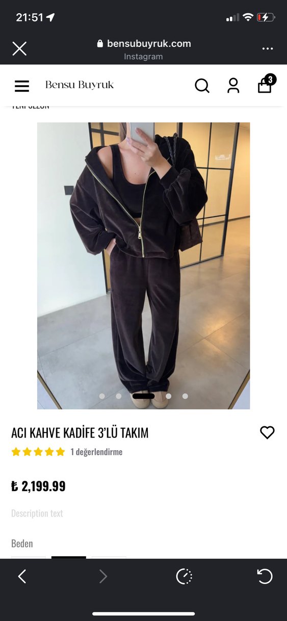 Acı Kahve Kadife 3'lü Takım - Görsel 3