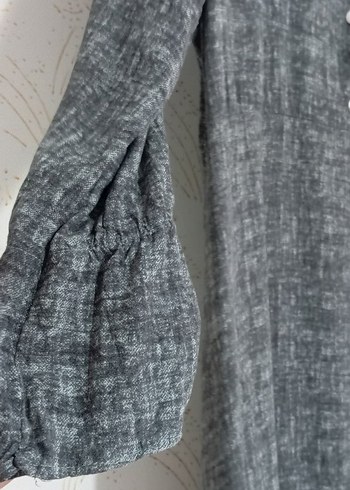 Gri Uzun Elbise V Yaka Düğmeli - Görsel 5