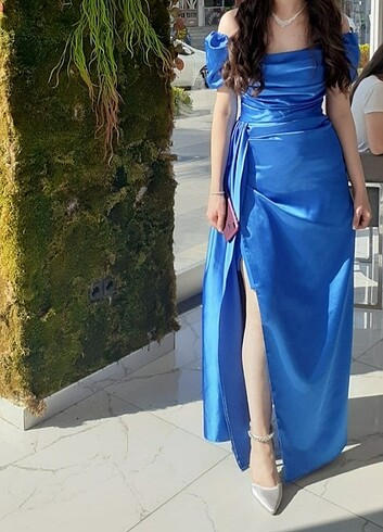 mavi saten abiye  - Görsel 3
