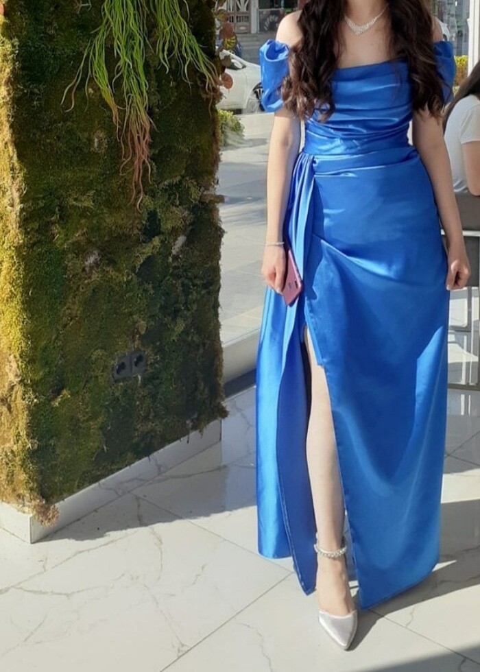 mavi saten abiye  - Görsel 3