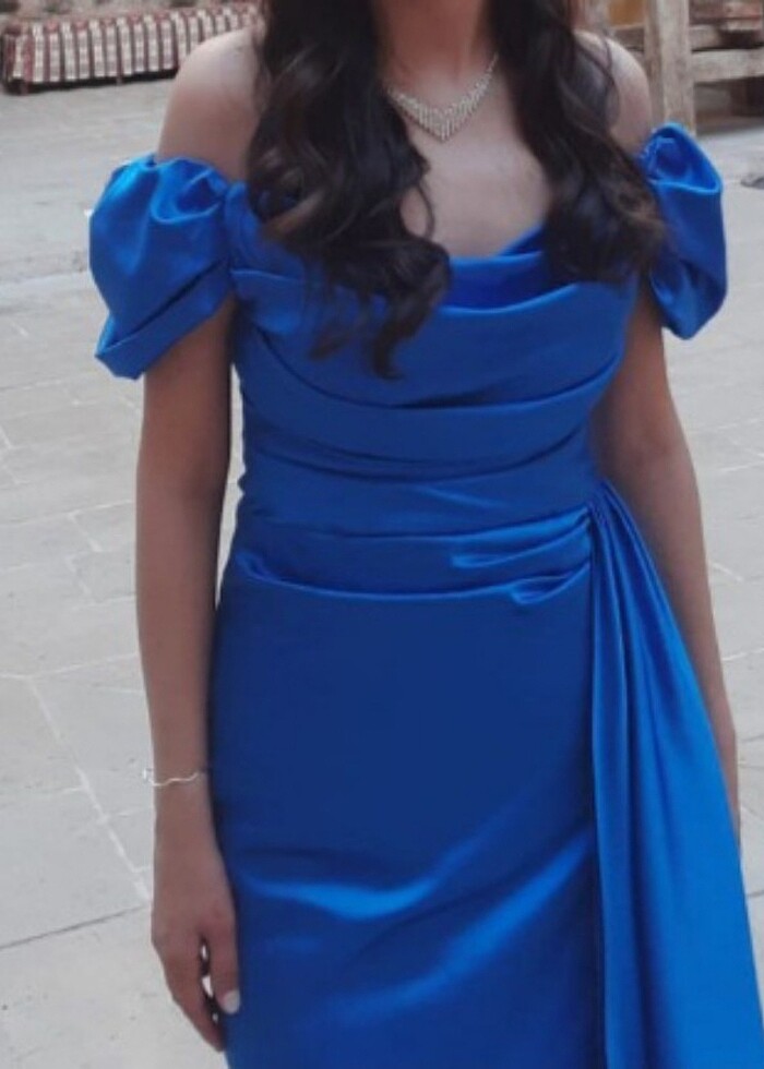 mavi saten abiye  - Görsel 2