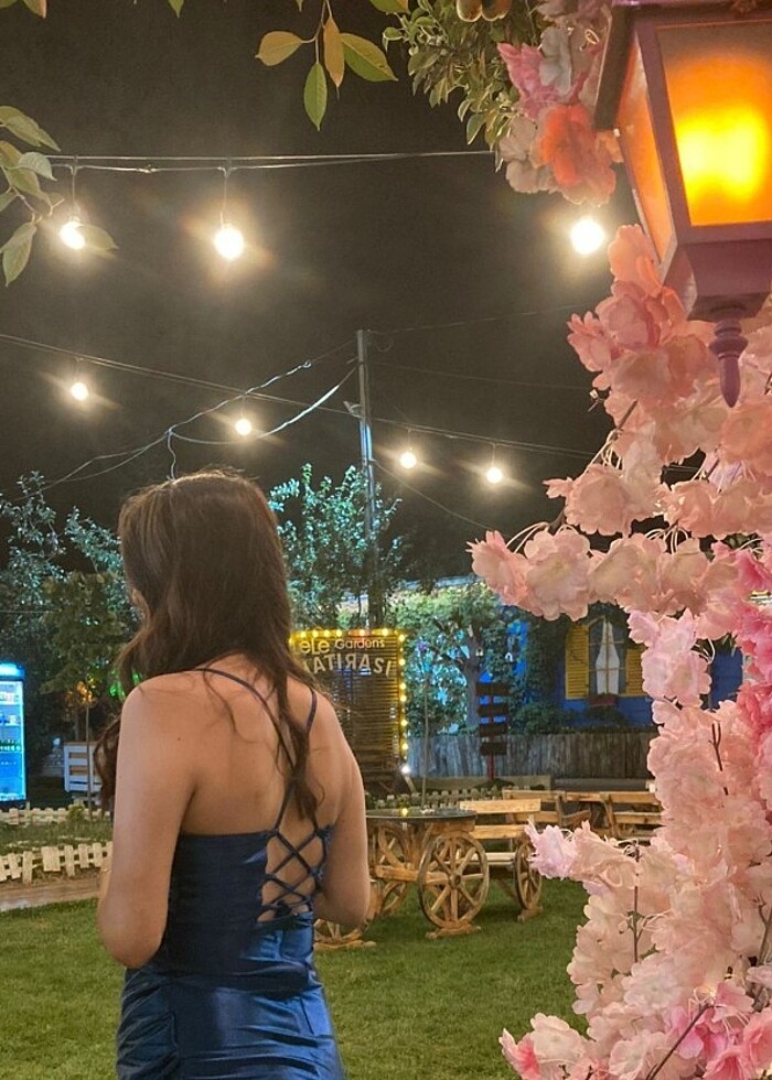 gece mavisi askılı elbise  - Görsel 2