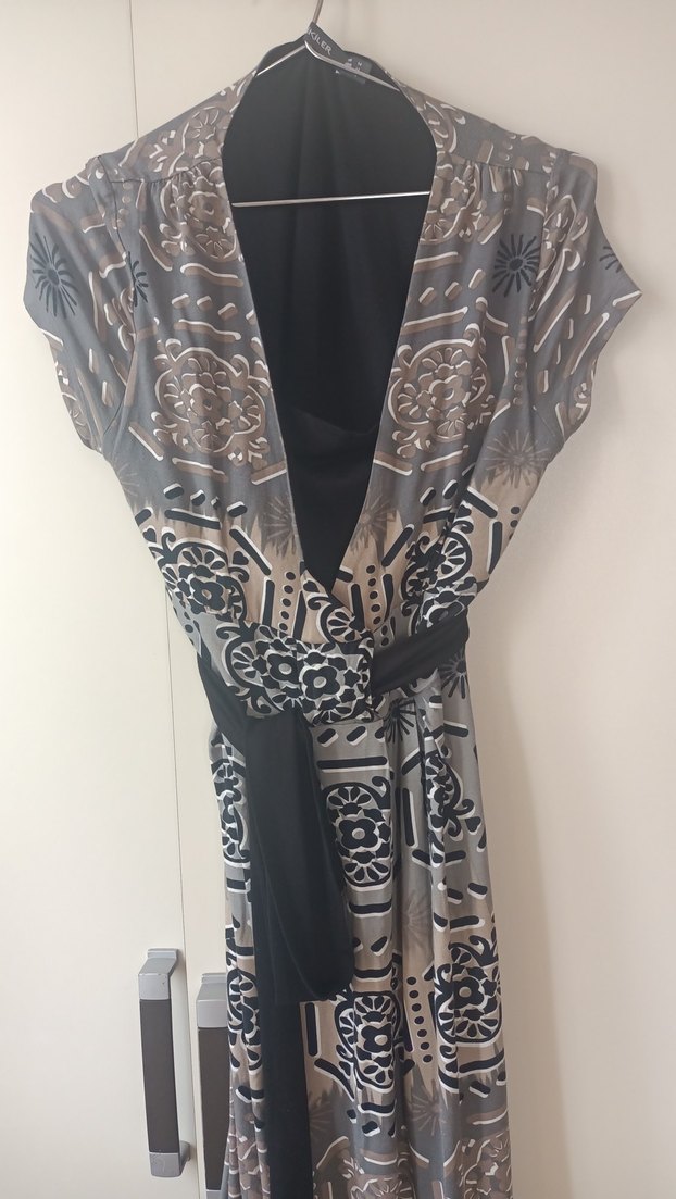 STRAPLEZ YAKA BOHEM GRİ DESENLİ ELBİSE - Görsel 3