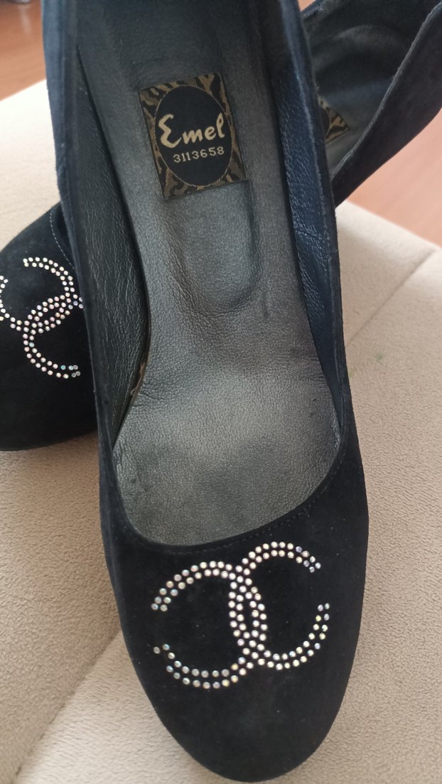 Siyah Süet Yüksek Topuklu Parıltılı Kadın Ayakkabı - Görsel 3