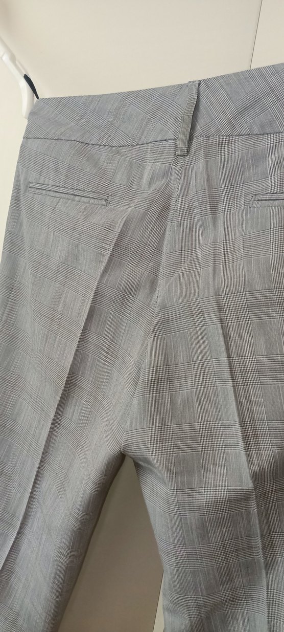 Gri Düğmeli Kadın Keten Kumaş Pantolonlar - Görsel 5