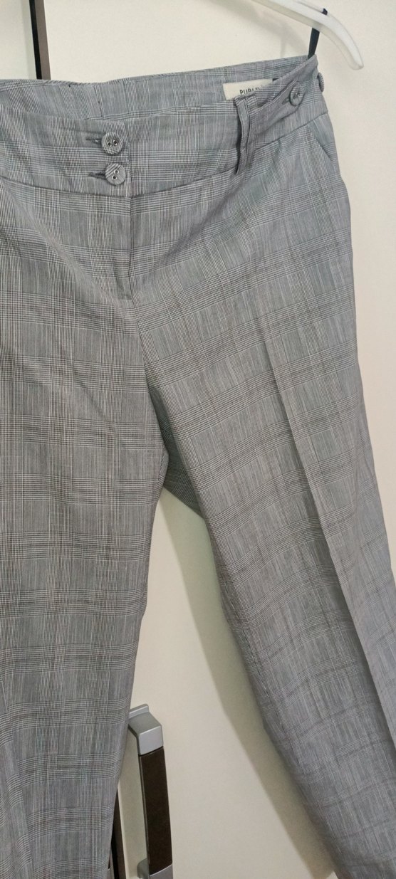 Gri Düğmeli Kadın Keten Kumaş Pantolonlar - Görsel 3