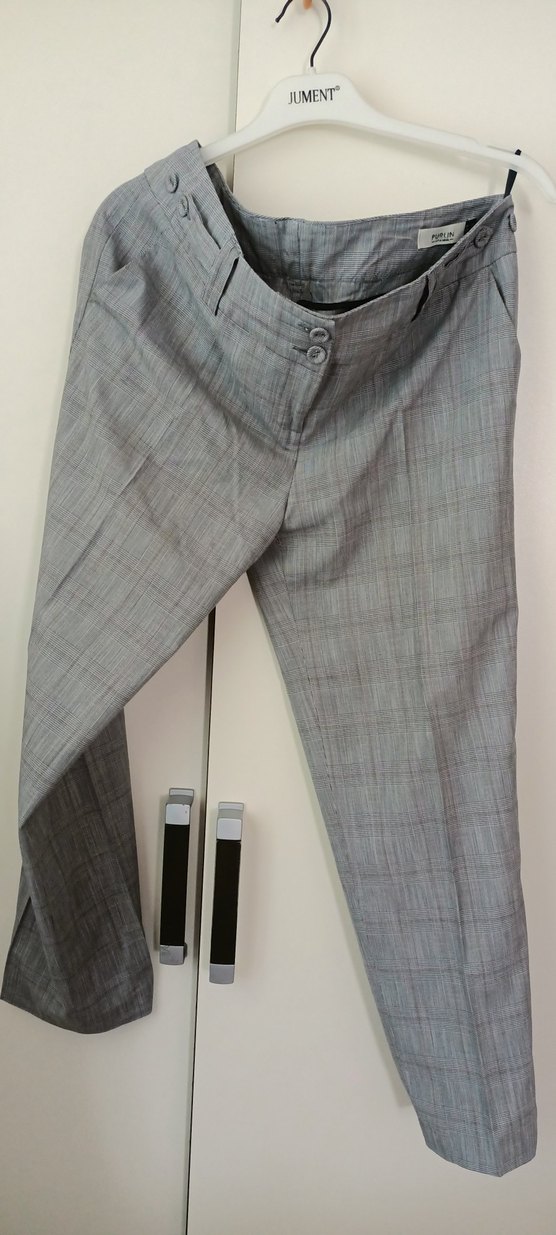 Gri Düğmeli Kadın Keten Kumaş Pantolonlar - Görsel 2