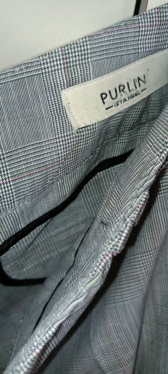 Gri Düğmeli Kadın Keten Kumaş Pantolonlar - Görsel 4