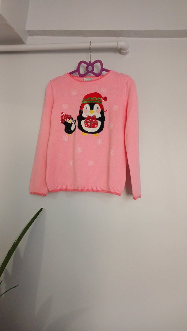 Kız Çocuk Pembe Örgü Kazak - Görsel 3