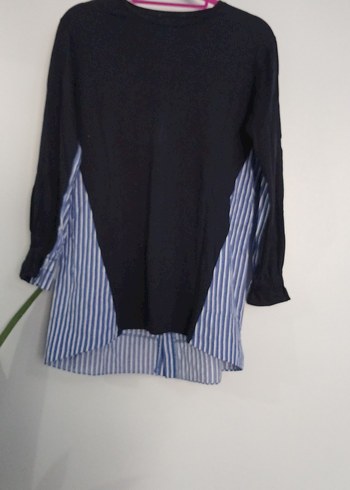 lacivet cizgili gomlek kumas detayli tunik - Görsel 2