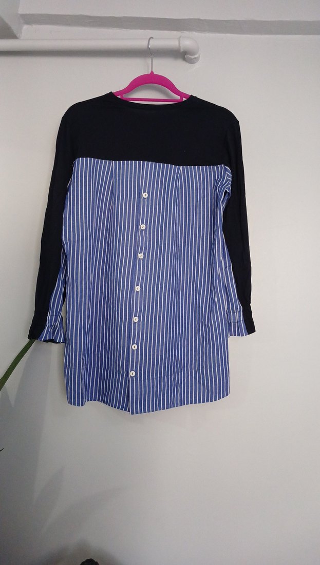 lacivet cizgili gomlek kumas detayli tunik - Görsel 3