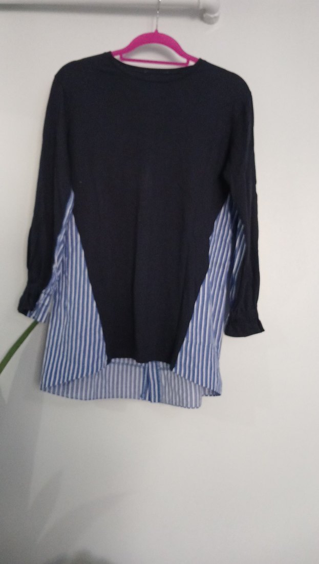 lacivet cizgili gomlek kumas detayli tunik - Görsel 2