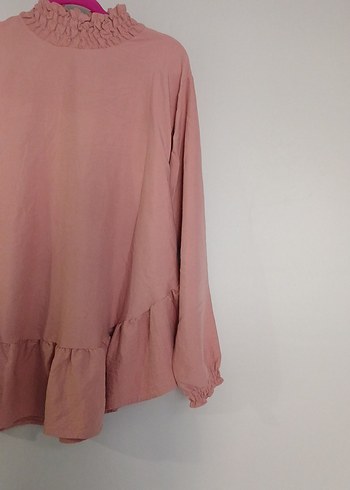 Pembe Fırfırlı Yüksek Yakalı Kadın Tunik - Görsel 2