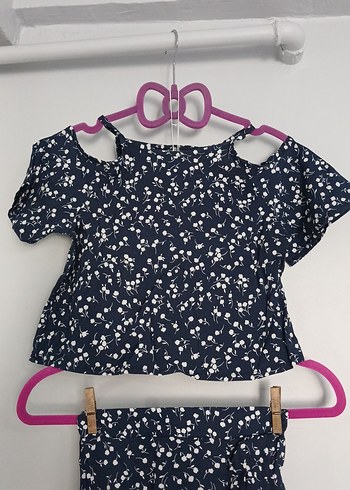 Kız çocuk Mavi Baskılı Fırfırlı Takım - Görsel 3