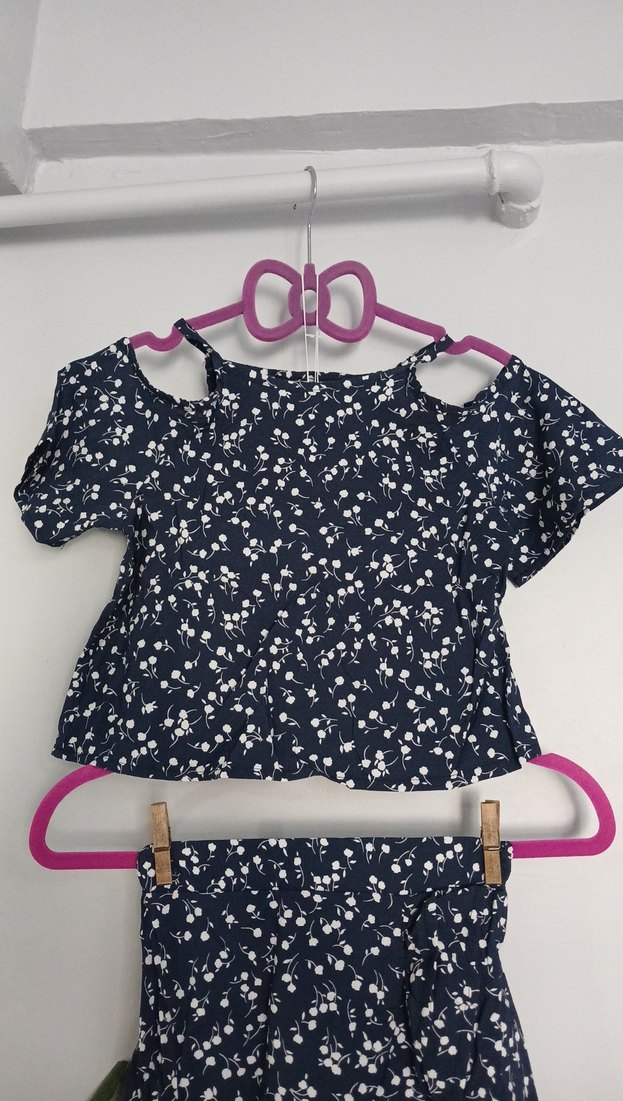 Kız çocuk Mavi Baskılı Fırfırlı Takım - Görsel 3