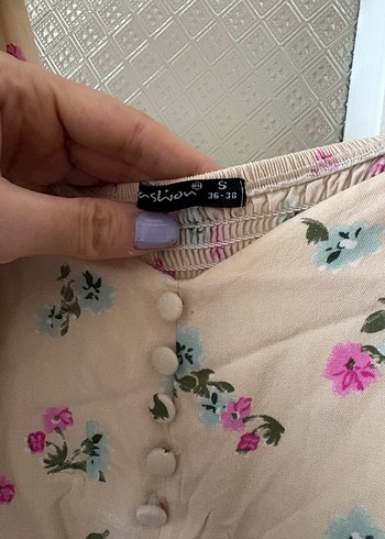 Bej Çiçek Desenli Uzun  Elbise - Görsel 3