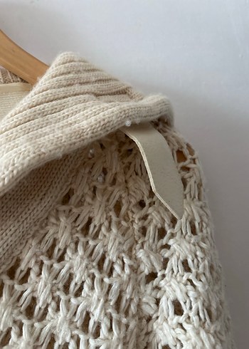 Mango V Yaka Bej Örgü Kadın Kazak - Görsel 4