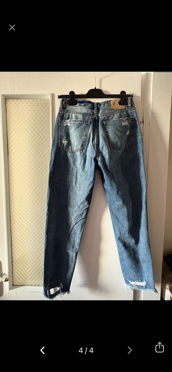 PULL&BEAR Kadın Mavi Yırtık Kot Pantolon - Görsel 4