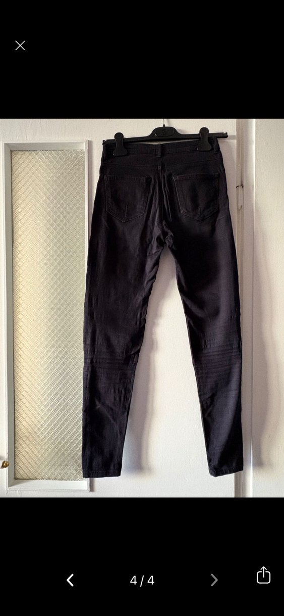 Bershka Fermuarlı Siyah Biker Kadın Kot Pantolon - Görsel 4