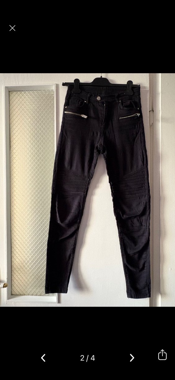 Bershka Fermuarlı Siyah Biker Kadın Kot Pantolon - Görsel 2