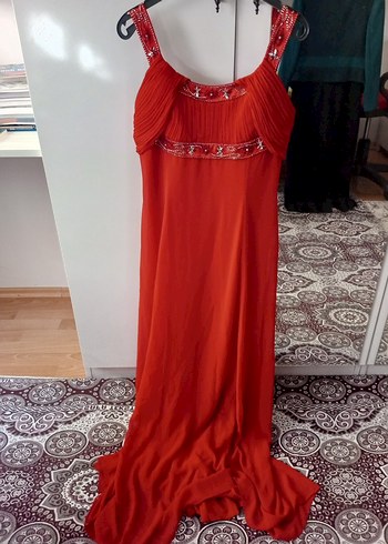 Kırmızı Uzun Drapeli Straplez Abiye Elbise - Görsel 2