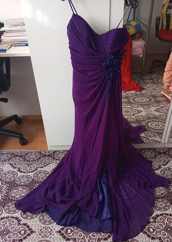 Mor Drapeli Uzun Abiye Elbise - Görsel 2