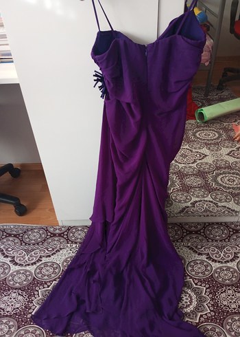 Mor Drapeli Uzun Abiye Elbise - Görsel 4