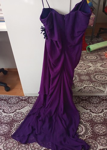 Mor Drapeli Uzun Abiye Elbise - Görsel 3