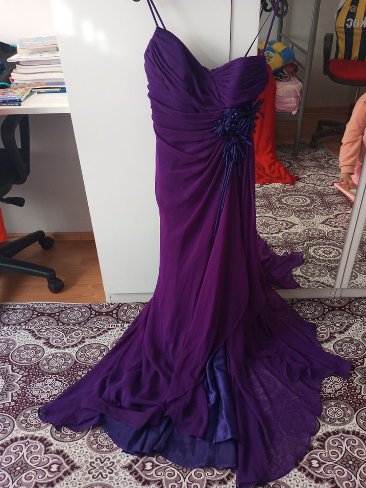 Mor Drapeli Uzun Abiye Elbise - Görsel 2