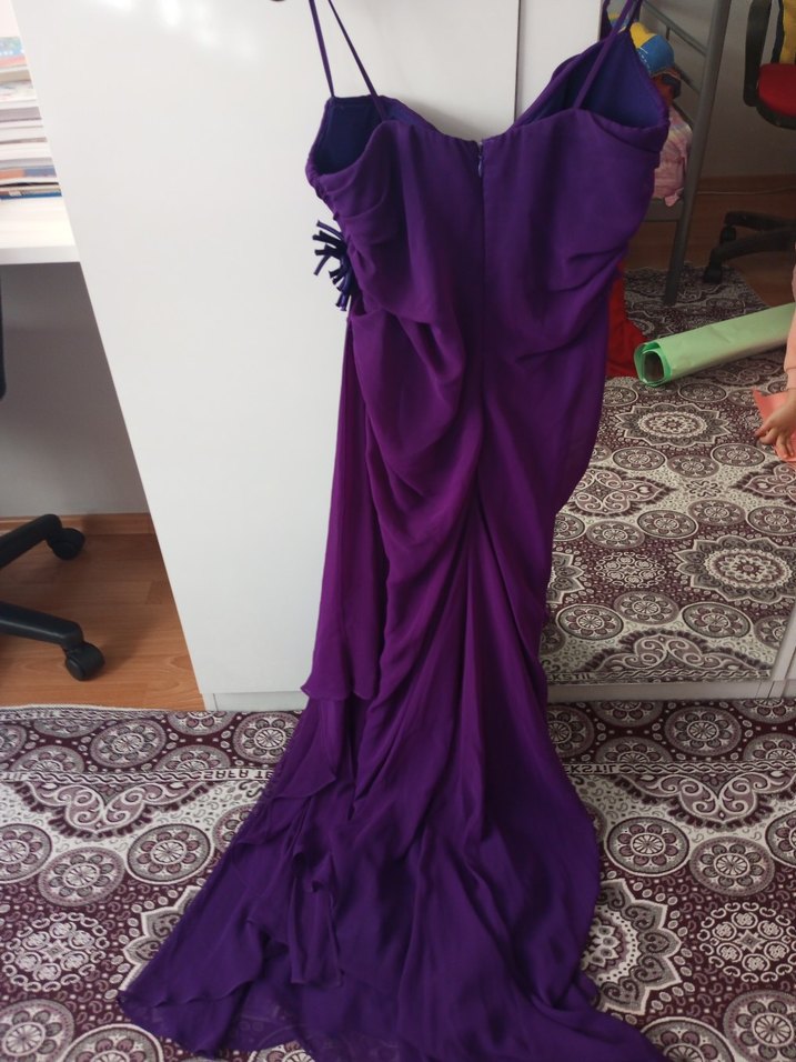 Mor Drapeli Uzun Abiye Elbise - Görsel 4