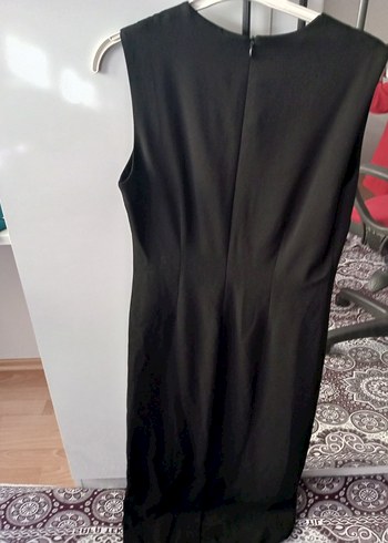 Siyah V Yakalı Uzun Drapeli Elbise - Görsel 3