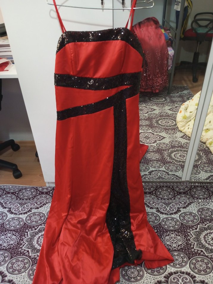 Kırmızı Uzun Drapeli Straplez Abiye Elbise - Görsel 2