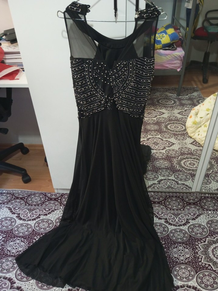 Siyah Drapeli Uzun Gotik Abiye Elbise - Görsel 3