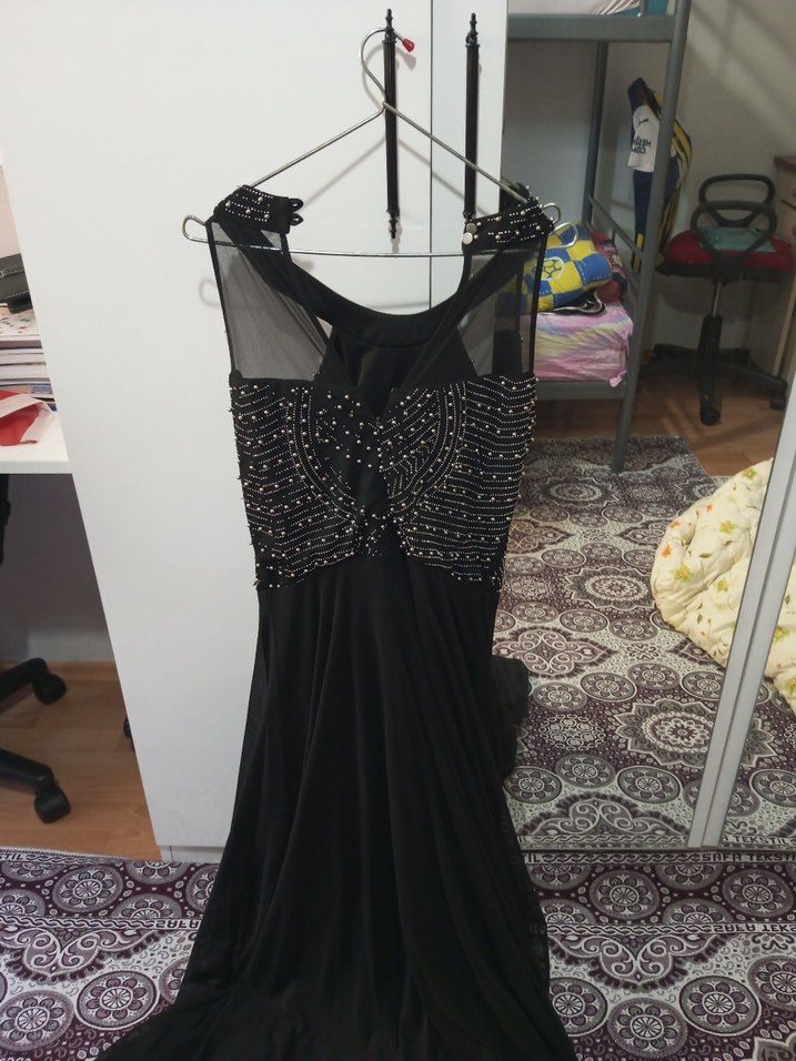 Siyah Drapeli Uzun Gotik Abiye Elbise - Görsel 4