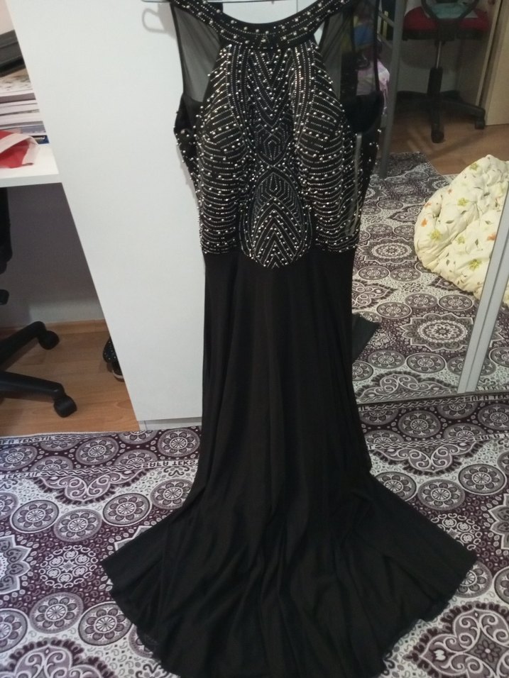 Siyah Drapeli Uzun Gotik Abiye Elbise - Görsel 2