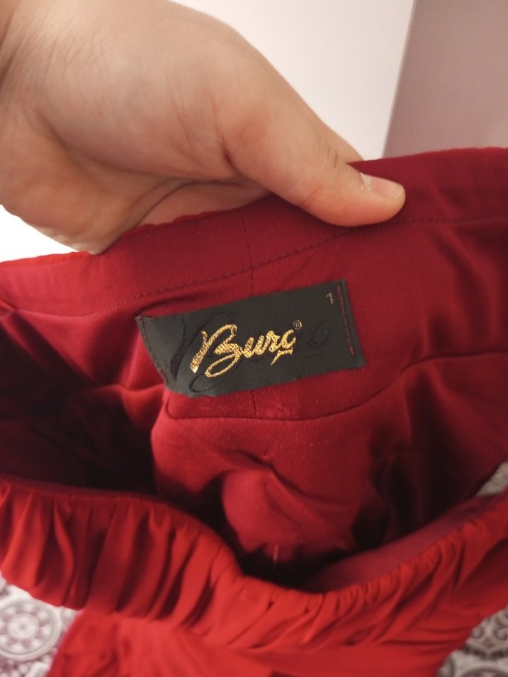 Kırmızı Drapeli Uzun Straplez Abiye Elbise - Görsel 5