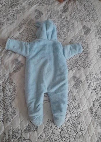 Mavi Peluş Bebek Tulumu Kulaklı Kapüşonlu - Görsel 3