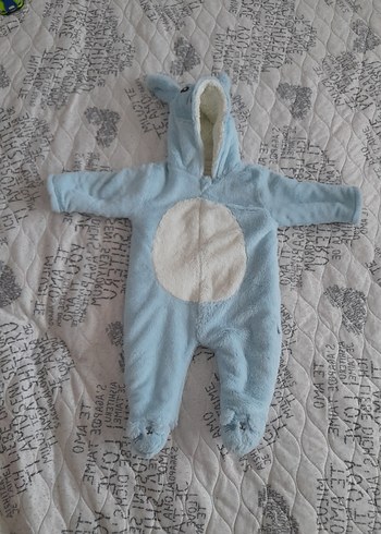 Mavi Peluş Bebek Tulumu Kulaklı Kapüşonlu - Görsel 2