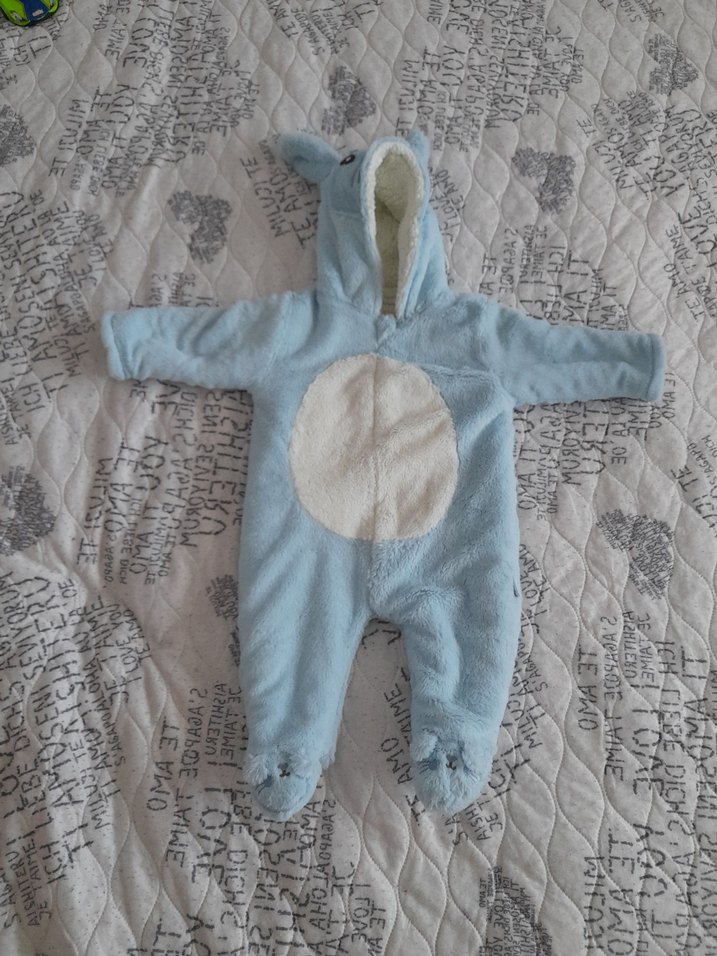 Mavi Peluş Bebek Tulumu Kulaklı Kapüşonlu - Görsel 2