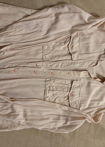 Bej Düğmeli Keten Kadın Gömlek - Görsel 3