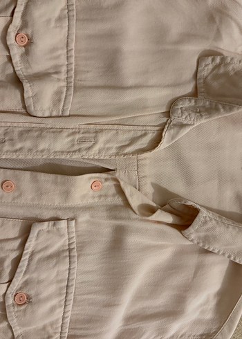 Bej Düğmeli Keten Kadın Gömlek - Görsel 2