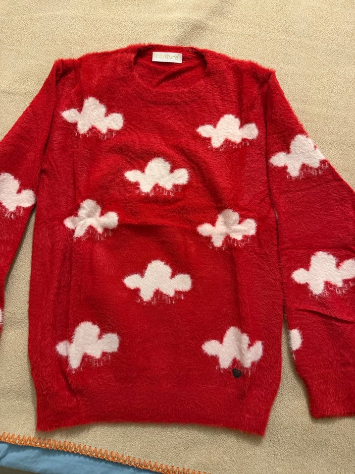 Kırmızı Bağlama Desenli Triko Kadın Kazak - Görsel 2