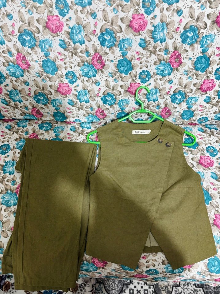 Düğmeli Keten Kadın Yelek, Haki - Görsel 2