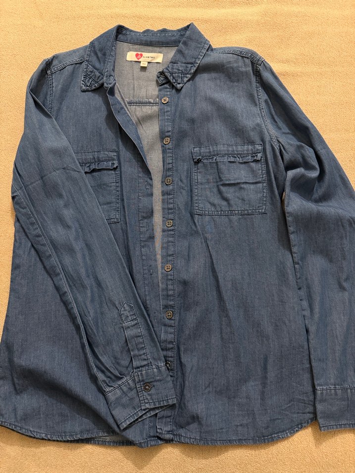 Düğmeli Uzun Kollu Denim Gömlek - Görsel 3